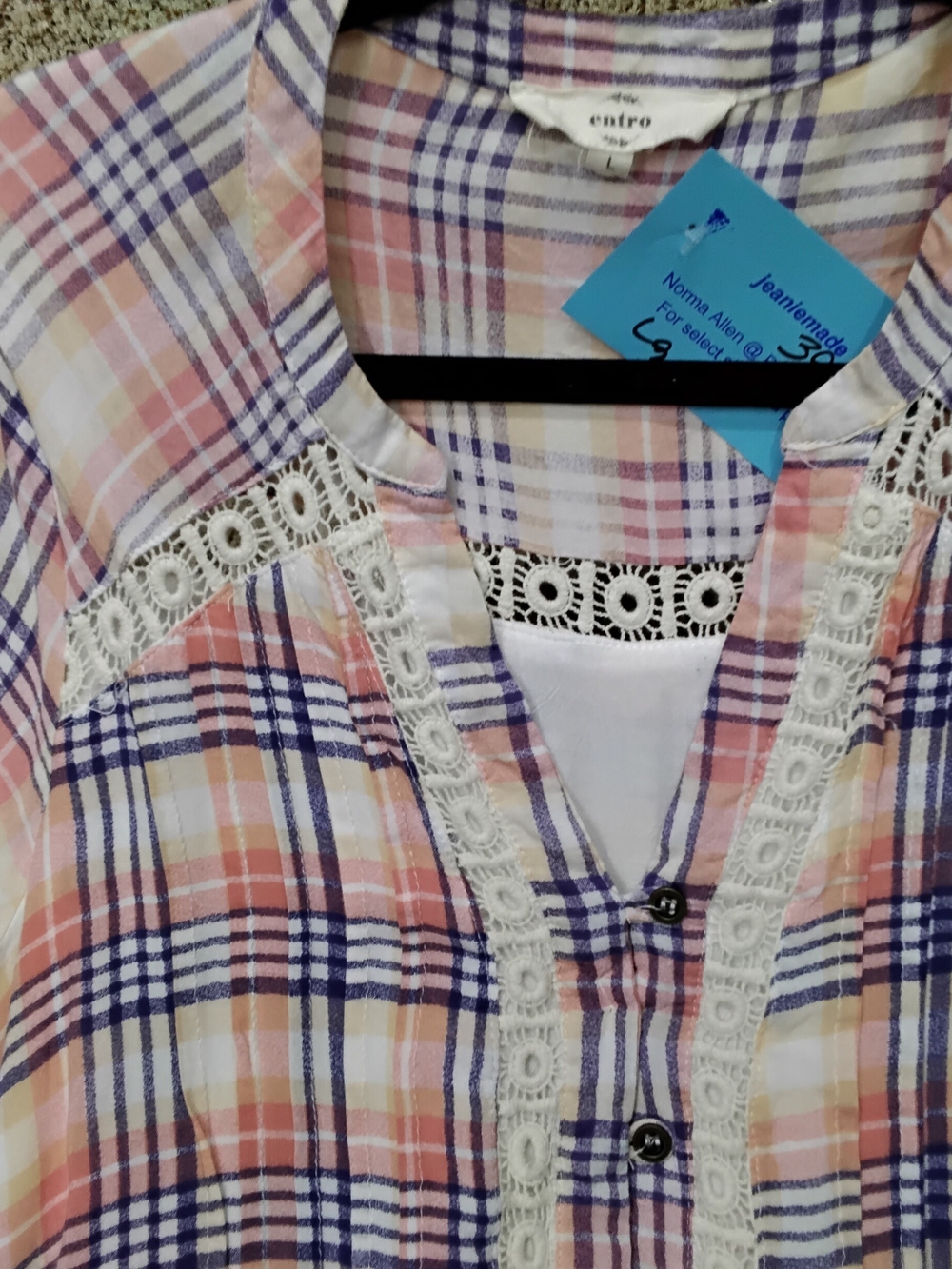 3988 Size Large entro Pink Lavender Plaid Tunic Shirt - Picture 3 of 7